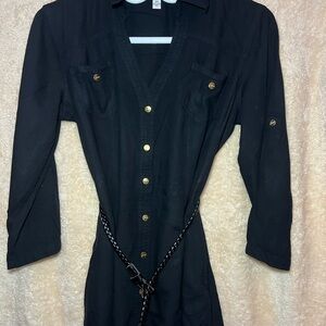 Guess Black Long Sleeve Dress with Gold Buttons